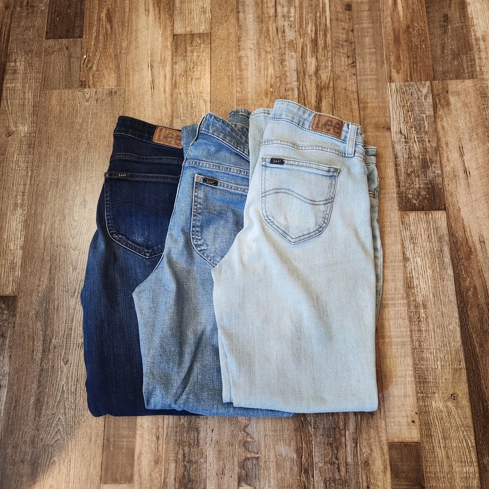 Lee Womens Straight Leg Jeans Lot of 3 Blue Denim Light Medium Dark Wash 14 Long